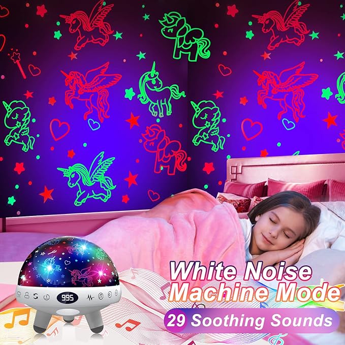 YACHANCE Unicorn Gifts Toys for 1-12 Year Old Girls.Unicorn Night Light Projector for Girls.Kids White Noise Machine with Baby Night Light.Unicorn Bedroom Decor for Girls.Sound Machine with 29 Sounds