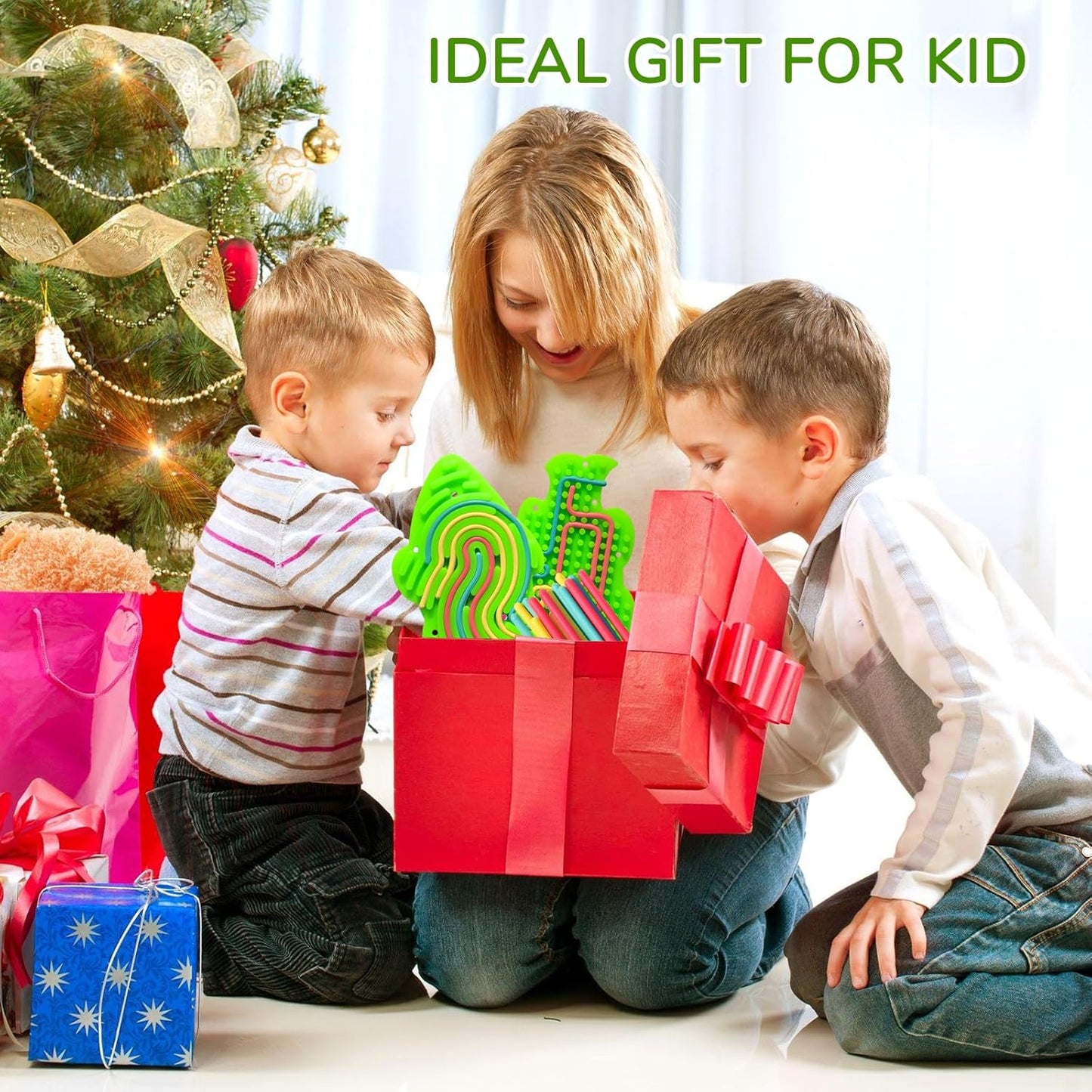 Sensory Activity Board Toy for Kids - Silicone Fidget Toy Silent with Portable Bag for Calming, Stress, Anxiety, ADHD & Autism,Ideal for Age 3+, Quite Travel Toys with 18 Strings for Children Teens