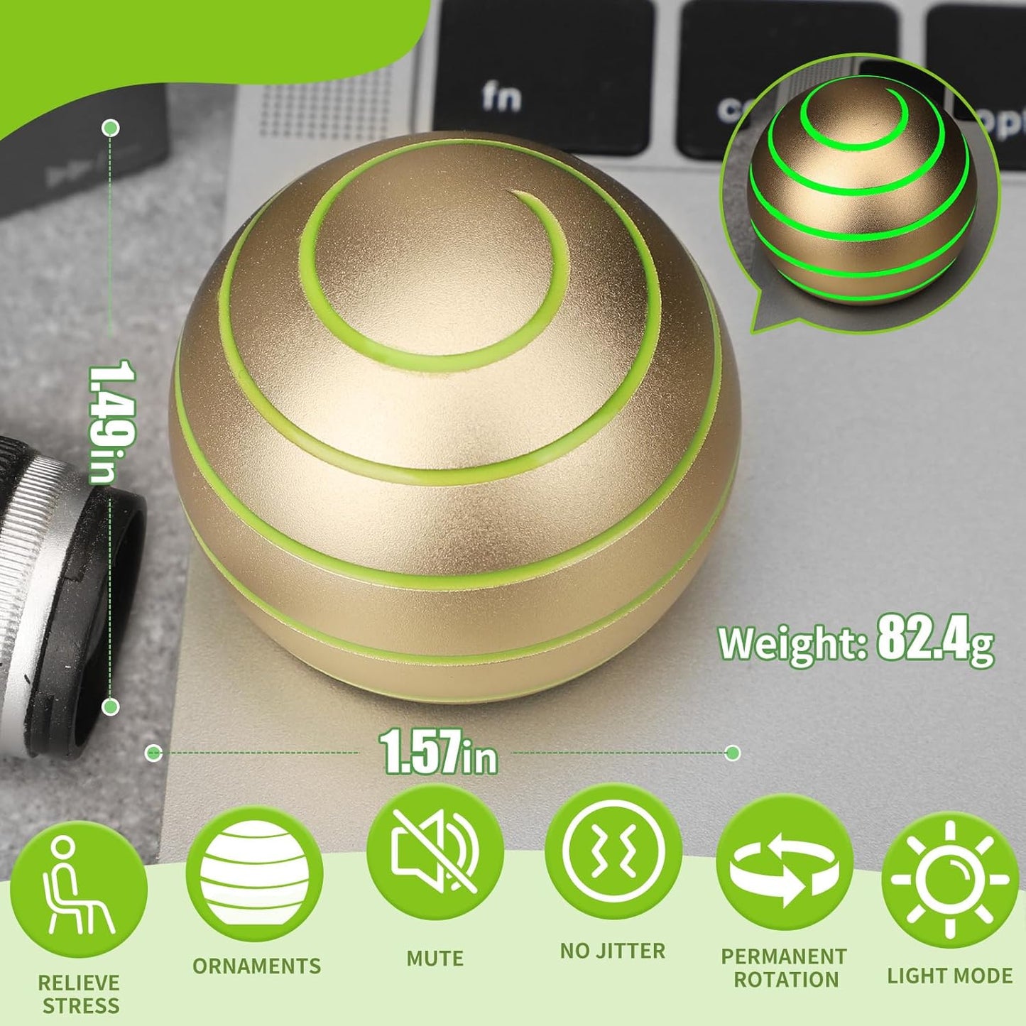 Luminous Desk Spinning Toys for Kids Adults, Metal Kinetic Stress Ball, Optical Illusion Fidget Spinner, Glow in The Dark Fingertip for Office Classroom, Stress Relief Anti Anxiety Birthday Gifts