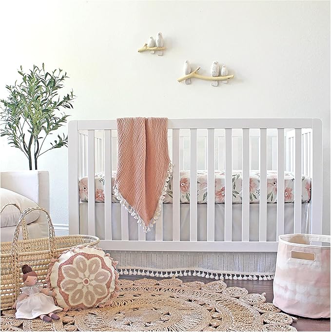 Crane Baby Floral Crib Sheets, 100% Cotton, Breathable Baby Bedding for Standard Mattress, Pink Nursery Decor, Machine Washable Pink Floral Crib, Toddler Sheets