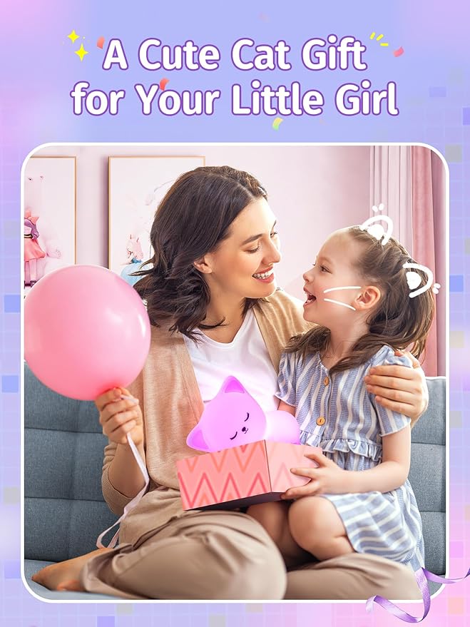 Mubarek Night Light for Kids, 16 Colors Dimmable Night Light lamp, Remote Silicone NightLight for Baby Nursery, Rechargeable Cute Lamp Cat Lamp,Timer Toddler Nightlight for Kids Room