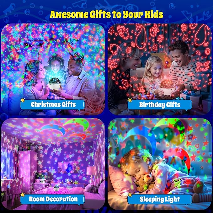 Night Light Projector, Night Light for Kids, Star Projector, 54 Light Color 360 Degree Rotation Kids Night light, Rechargeable Lamp for Bedroom, Light Projector Birthday Christmas Gifts for Boys Girls