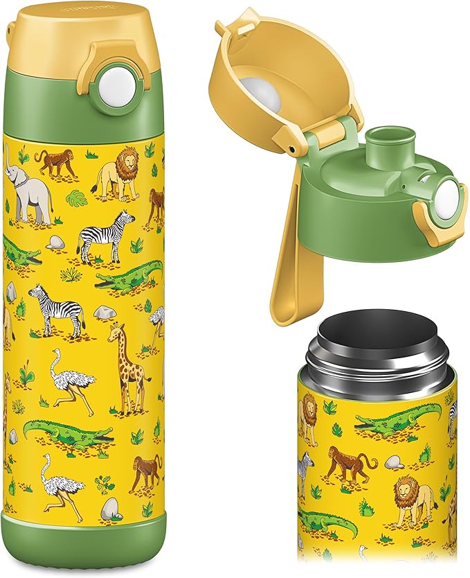 Jarlson® Mali Children's Water Bottle, Thermal Stainless Steel Water Bottle, BPA-Free, Leak-Proof, Children's Bottle with Chug Lid, Bottle for School, Nursery (Safari, 500 ml)