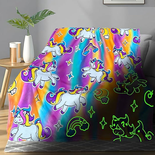 Unicorn Glow in The Dark Blanket, Unicorn Blanket for Girls/Kids, Unicorns Gifts for Girls Age 3-12, Toddler Blanket for Kids, Soft Fleece Blanket Throw Birthday Gift 50"x60"