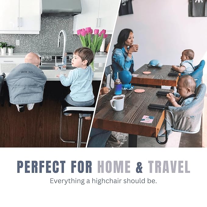 guzzie+Guss Perch Clip-On Table Chair – Easy Setup for Travel (Restaurants, Picnics), at Home (Kitchen Islands, Dining Tables) - Secure & Portable Seating, Machine Washable Fabric - Copper Blue