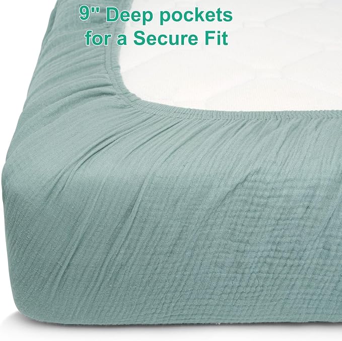 Muslin Fitted Crib Sheets for Girls & Boys-2 Pack 28"x 52" Soft Baby Mattress Sheet-No Slip Boho Neutral Breathable Toddler Cotton Bedding Sage Green & Beige