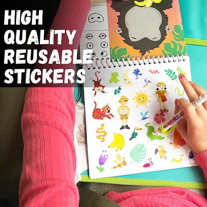Totebook Kids Travel Educational Activity Book with Washable Markers - Car and Airplane Activities, Learning Toys for Toddlers- Reusable Stickers for Ages 4, 5, 6 (Ocean & Extra Jungle Book)