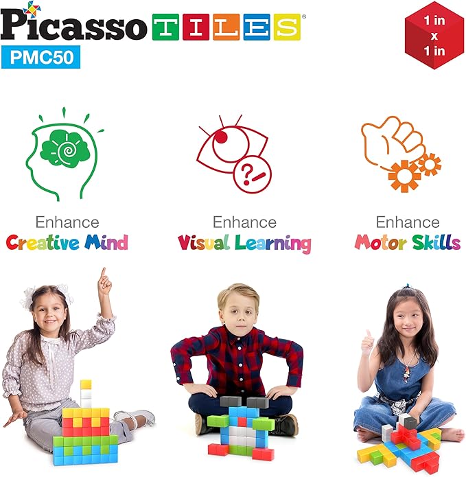 Picasso Cubes Kids Pixel 1” Magnetic Puzzle Cube Mix & Match w/Free Ideabook Sensory Toys STEAM Learning Building Block Magnets Construction Toy Set Stacking Magnet Creative Kit