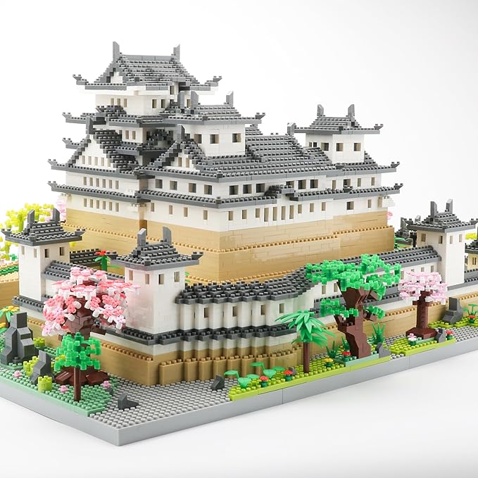 Japanese Micro Building Blocks Sets for Adults 10080 PCS Japan Himeji Castle with Cherry Blossoms Model Kit Big Architecture Landmarks Collection Kit
