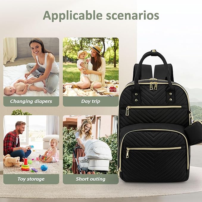 Diaper Bag Backpack,Baby Essentials Diapers Bag with Pacifier Case,Multipurpose Stylish Large Capacity Travel Backpack for Baby Girl/Boy(L-Black)