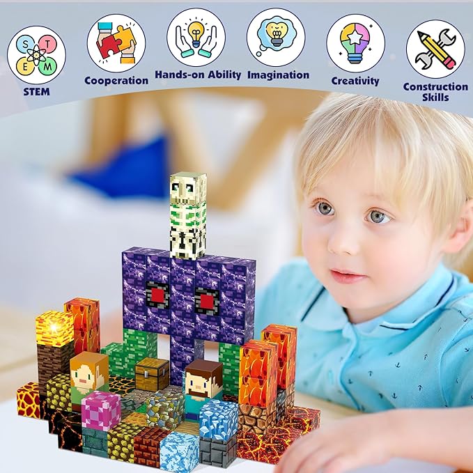 Magnetic Blocks Building Toys Set, Magnetic Building Blocks STEM Construction Toys, 3D Sword Light Up Magnet Cubes Montessori Sensory Stacking Toy for Toddlers Age 3 4 5 6 7 8