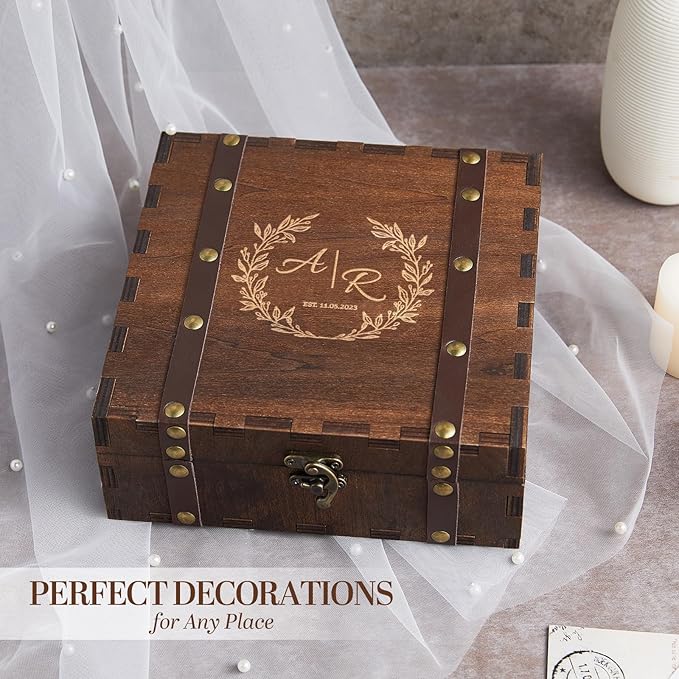 AW BRIDAL Personalized Keepsake Box Memory Box Wooden Storage Box for Trinkets Photos Jewelry Wedding Engagement Gifts for Couples//DK2301CPP07//