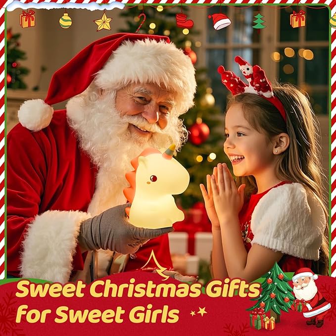 Unicorn Toys for Girls Age 4-6, 16 Colors Night Light for Kids Night Light, Silicone+Dimmable Toys for Girls, Toddler, Baby, Rechargeable Nightlight for Kids Room