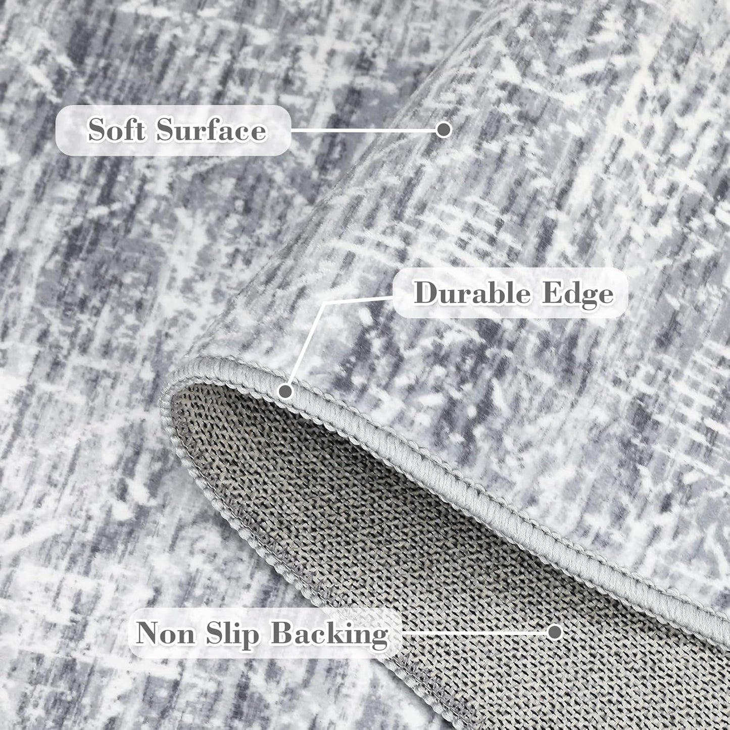 COZYLOOM 6x9 Rug Living Room Washable Modern Distressed Accent Carpet with Non-Slip Backing, Ultra-Soft Contemporary Geometric Floor Mat for Kitchen, Bedroom, Grey