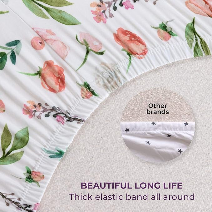 Pobibaby - 2 Pack Premium Fitted Baby Girl Crib Sheets for Standard Crib Mattress - Ultra-Soft Cotton Blend, Safe and Snug, and Stylish Floral Crib Sheet (Allure)