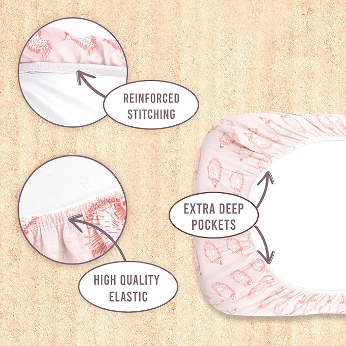 Bassinet Sheets Girl– 3-Pack Soft Fitted Bassinet Sheets, Organic Cotton, Breathable & Cozy, Fits 32x16x4 Inch Rectangle, Oval & Hourglass Mattresses