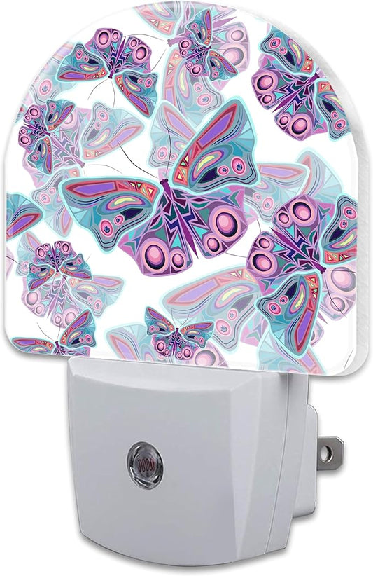 Colorful Butterflies Night Light Plug into Wall,Retro Watercolor Butterfly Dusk to Dawn Night Light,0.5w Energy Saving Sleep Friendly Nightlights for Kids Boys Girls Home Decor