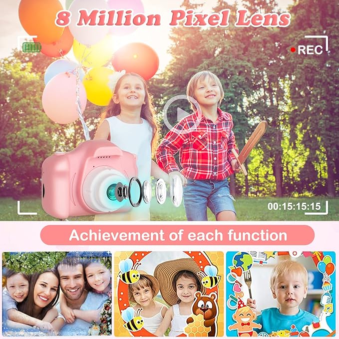 Kids Camera, HD Digital Video Camera,Childrens Toys for 3 4 5 6 7 8 9 Year Old Boys/Girls, Selfie Camera for Kids, Christmas Birthday Gifts with 32GB SD Card(Pink)