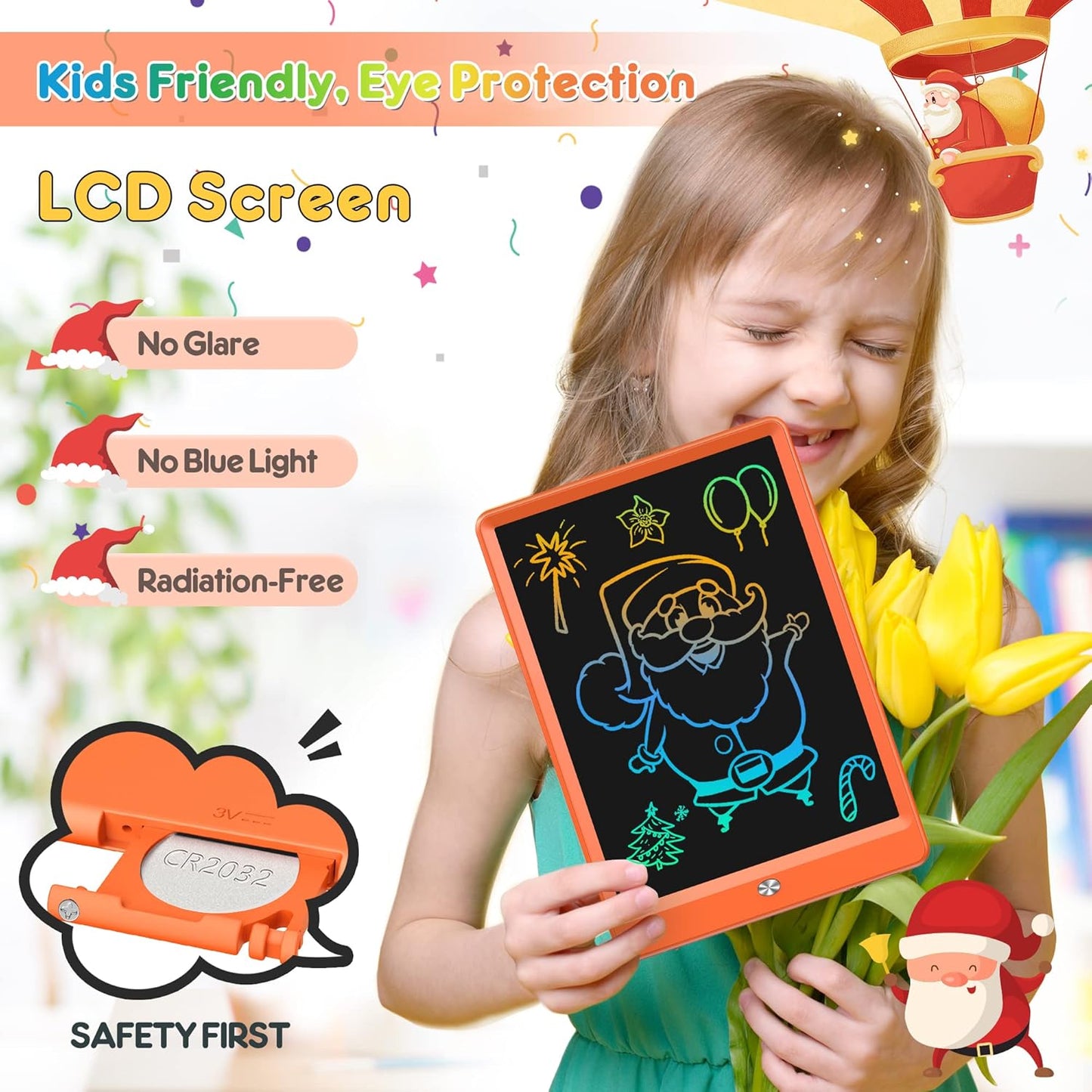 FLUESTON LCD Writing Tablet, Doodle Board Toys Gifts for 3-8 Year Old Girls Boys, 10 Inch Colorful Electronic Board Drawing Pad for Kids, Gifts for Toddler Educational Learning Travel Birthday, Orange
