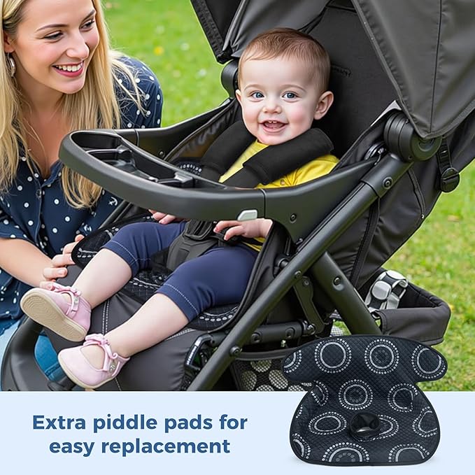 COOLBEBE Car Seat Protector for Potty Training, 2 Pack Dry Waterproof Car Seat Liner Toilet Training & Strap Covers Set for Baby Infant Toddler, Piddle Pads Cover Pad for Strollers, Carseat (Black)