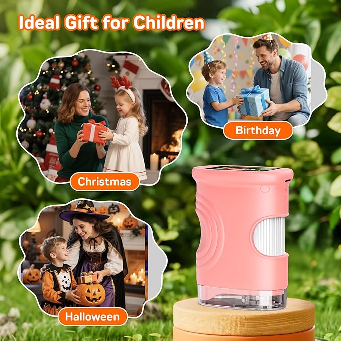 1000X Handheld Digital Microscope for Kids with 2.0" IPS Screen, Portable STEM Science Lab Toy, Rechargeable Pocket Microscope Educational Gift for Boys & Girls Age 4-6 8-12, Pink