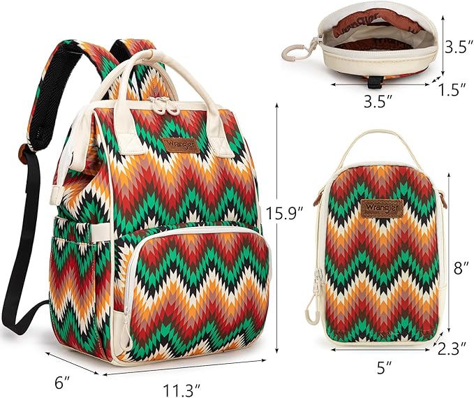 Montana West Wrangler Callie Diaper Bag Backpack with Pacifier Case, Crossbody Bottle Bag and Stroller Straps Western Pattern Multifunction Baby Travel Bag Set WG2216-9110TN