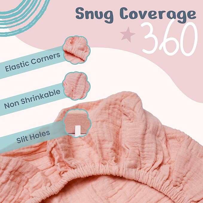 100% Muslin Changing Pad Cover Ultra Soft 120GSM Baby Changing Pad Covers for Girls and Boys - Easy wash Diaper Changing pad Cover with Low Shrinkage (4 Pack - White/Beige/Sand/Greish)