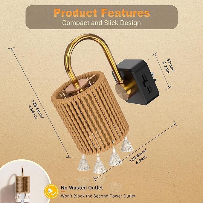 JandCase Night Lights Plug into Wall, Boho Night Light Dusk to Dawn Light Sensor, Warm White 3000K LED Nightlight, Adjustable Brightness for Bathroom Bedroom Hallway Kitchen