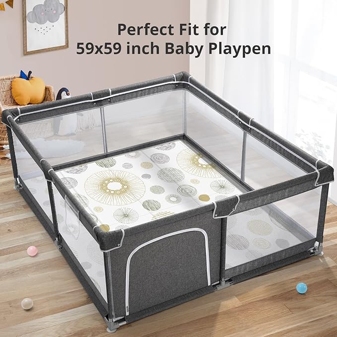 Baby Play Mat for Floor,Baby Play Mat for 59''x 59''Playpen,Reversible,0.8 in Thick Waterproof Playmat,Anti-Slip Floor Playing Mats,Non-Toxic,Baby Playmat for Indoor and Outdoor Use,Circle