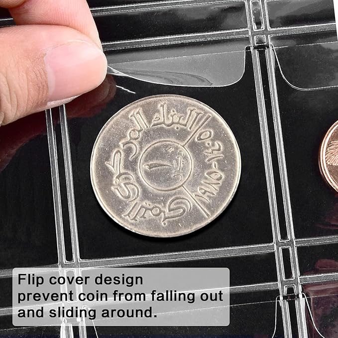 12 Sheets Coin Collection Supplies Pages, Collecting Book Album Protectors Sleeves with Standard 9 Hole for Coin Binder, Currency Holder Storage for Pennies, Quarters Stamp (42 Pocket per Sheet)
