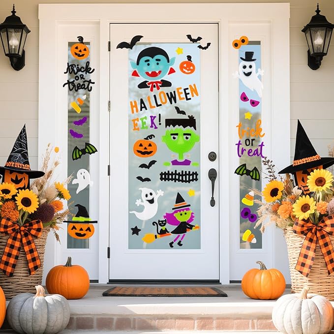 Halloween Window Clings Gel, Vampire, Zombie, Witch, Ghost, Black Cat, Bat, Home Party Supplies Window Glass Decorations