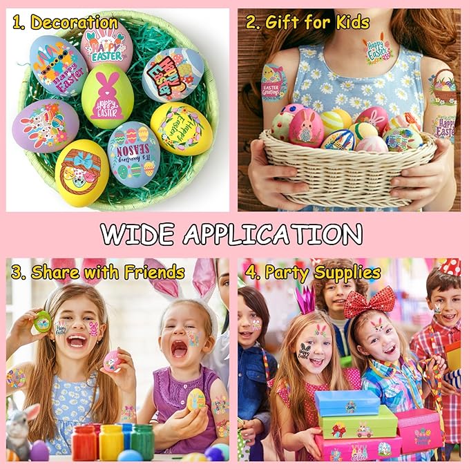 117 PCS Easter Temporary Tattoos, Rabbit Colored Egg Chicks Carrot Water Transfer Stickers for Kids Boys and Girls Birthday Party Favors, Children Easter Basket Stuffers
