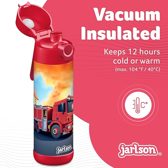 Jarlson® Mali Children's Water Bottle, Thermal Stainless Steel Water Bottle, BPA-Free, Leak-Proof, Children's Bottle with Chug Lid, Bottle for School, Nursery (Fire Engine Red, 18 oz)