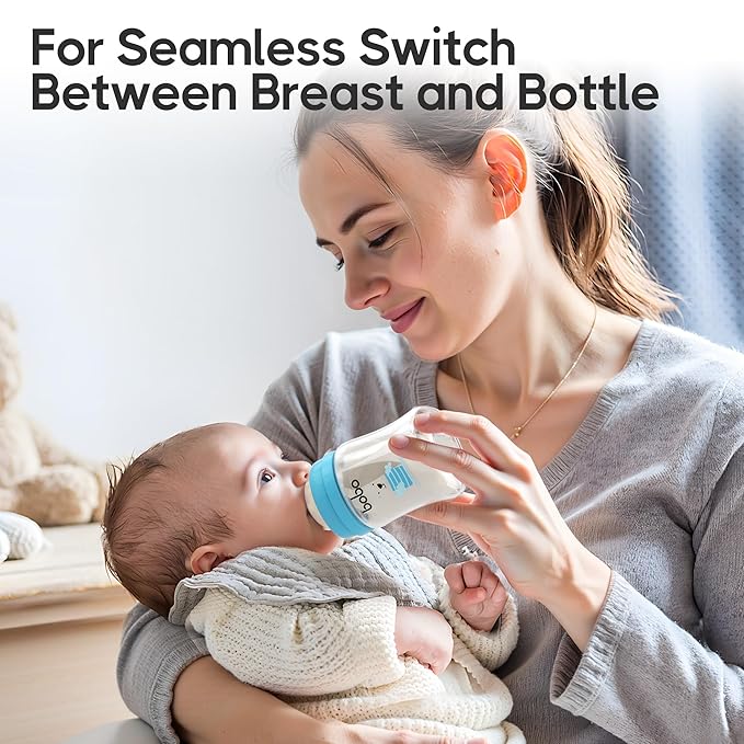 YOHKOH Glass Baby Bottles with Slow Flow Nipple, Newborn Anti-Colic Baby Bottles for 0+ Months, Wide Neck Feeding Bottle, Clear (Blue, 5oz (Pack of 4))