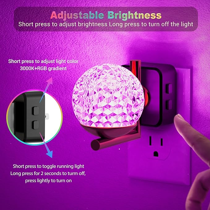 JandCase LED Night Light, 3000K Warm White & RGB Color Changing Night Lights Plug into Wall, Dusk to Dawn Light Sensor, 180° Rotatable Plug in Nightlights for Bathroom, Bedroom, Hallway