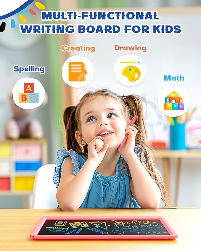 Bravokids 12 Inch LCD Writing Tablet for 3 Year Olds - Electronic Drawing Pad and Doodle Board as Educational Birthday Gifts for Girls and Boys (Pink)