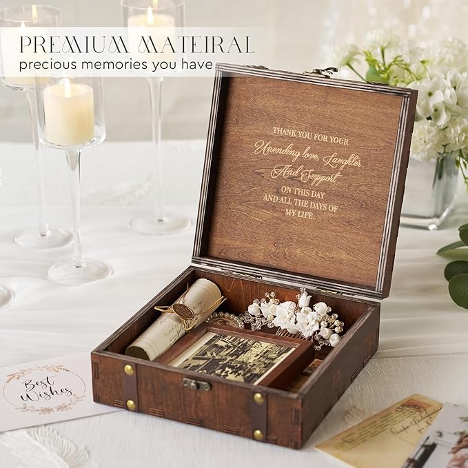 AW BRIDAL Keepsake Box Wood Memory Box with Lid Birthday Gifts for Women Grandma Gifts Thank You Gifts for Women Bride Gifts for Women
