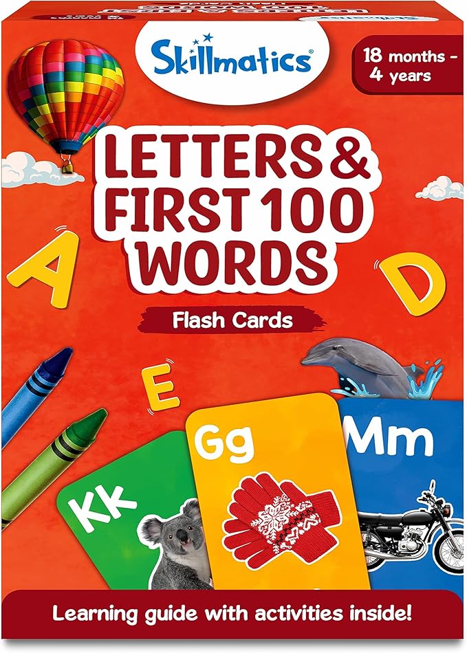 Skillmatics Thick Flash Cards for Toddlers - Letters & First 100 Words, Montessori Toys & Games, Gifts, Preschool Learning for Kids 1, 2, 3, 4 Years