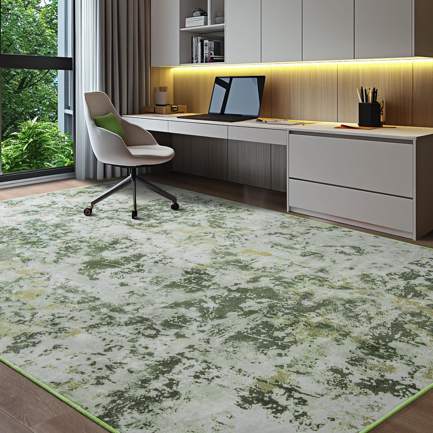 Kelarea 6x9 Rug for Living Room, Green Washable Non-Slip Rugs, Modern Abstract Large Rugs Low Pile Soft Carpet for Bedroom, Kitchen, Dining Room, Classroom, Dorm, Nursery, Home Office