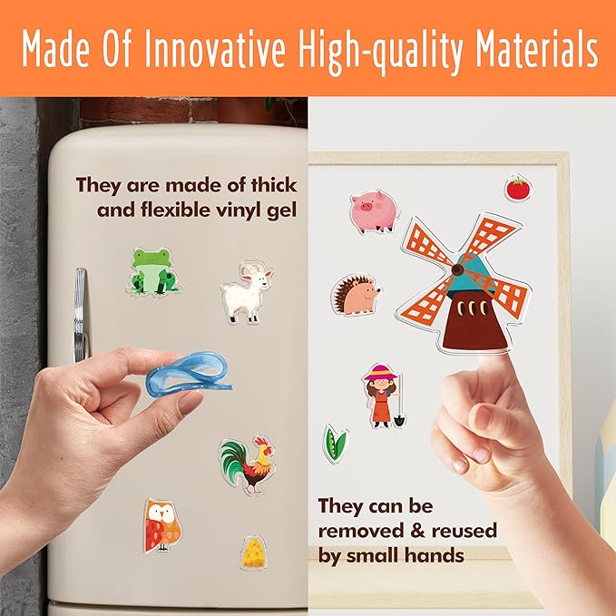 38PCS Farm Animal Jelly Stickers, Thick Window Door Clings Removable Reusable Gel Clings Decals for Kids Toddlers Adults Home Classroom Nursery Animal Party Supplies Decorations (Not Edible)