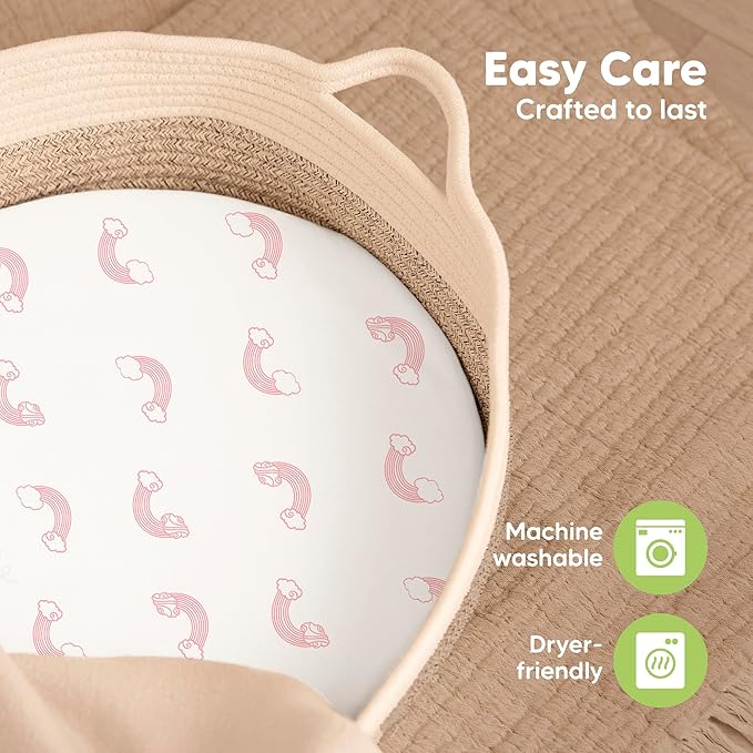 2-Pack Baby Bassinet Sheets Girl, Boy - 33x17 Viscose Derived from Bamboo Bedside Mattress Fitted Bassinet Sheets, Compatible with Halo Bassinest Swivel Sleeper, Baby Delight, Graco (Beach Day)