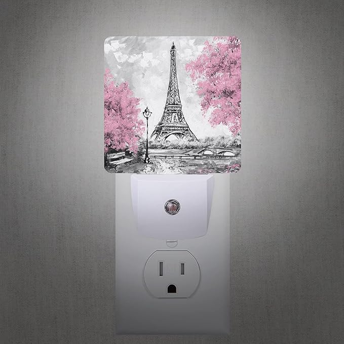 Eiffel Tower Paris Pink Flower Night Light Plug-in LED Nightlights Auto Sensor Night Lamp Dusk-to-Dawn Lamp Home Decor for Nursery Children Girls Boys