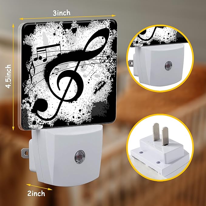 Ink Blots Treble Clef Night Light,Black Music Notes Plug-in Night Light Auto Dusk-to-Dawn Sensor Energy Efficient LED Lamp for Room Decor,Hallway,Kitchen,Bathroom,Nursery,Stairs