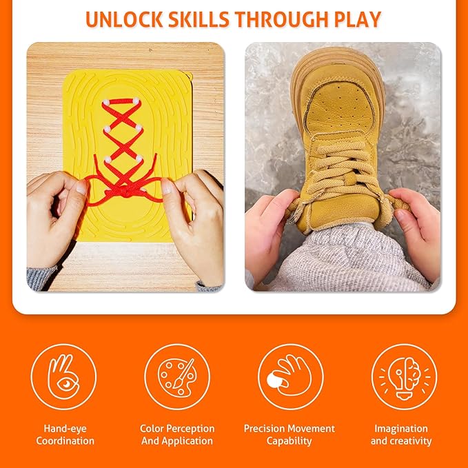 Sensory Activity Board: Silicone Fidget Toy | Shoe Tying Practice & Travel Strap | Silence Stress Relief for ADHD & Autism | Anxiety Calming | Kids 3+ & Adults | Gift-Ready Packaging Bright Yellow