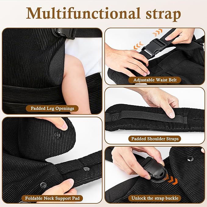 Baby Carrier Newborn to Toddler, Multifunctional Adjustable Ergonomic Backpack with Lumbar Support, All-Season Use for Moms & Dads, Front & Back Carry for 7-35 lbs(Black)