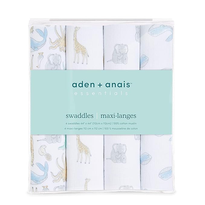 aden + anais Swaddle Blanket, Boutique Muslin Blankets for Girls & Boys, Baby Receiving Swaddles, Ideal Newborn & Infant Swaddling Set, Perfect Shower Gifts, 4 Pack, Natural History