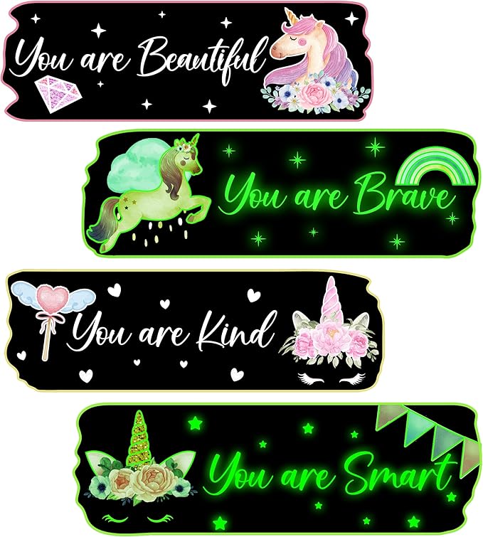 Glow in The Dark Stars Unicorn Wall Decals, Glowing Motivational Wall Art Inspirational Sticker, Peel and Stick Ceiling Decal for Girl's Room