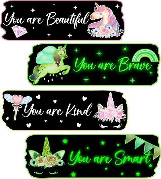 Glow in The Dark Stars Unicorn Wall Decals, Glowing Motivational Wall Art Inspirational Sticker, Peel and Stick Ceiling Decal for Girl's Room