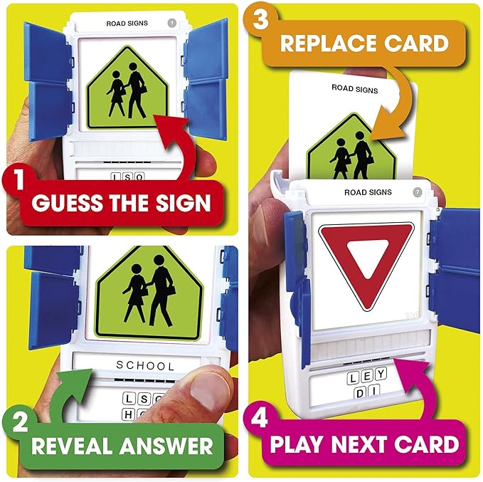100 PICS US Road Signs Travel Game - Learn 100 Road Signs | Flash Cards with Slide Reveal Case | Card Game, Gift, Stocking Stuffer | Hours of Fun for Kids and Adults | Ages 6+
