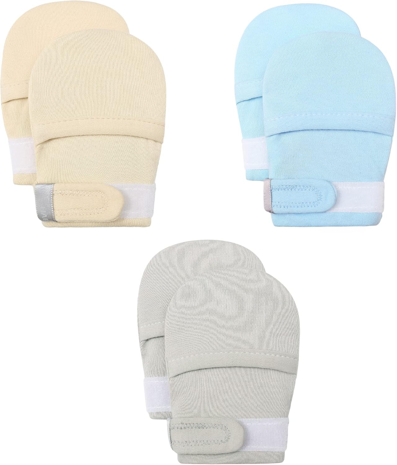 HAPIU Baby No Scratch Mittens Stay On, 100% Cotton Breathable, Adjustable Infant Gloves for Boys Girls, Newborn - 12 M